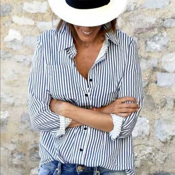 Striped Button Up Blouse - Picture 2 of 4